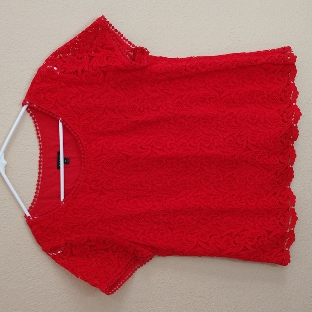 Talbot's Red Lace Short Sleeve Top Size 12